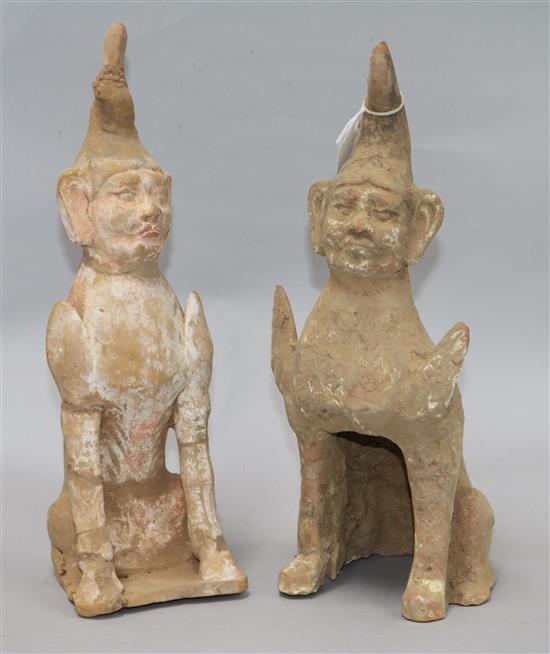 Two Han dynasty style pottery figures 33cm.